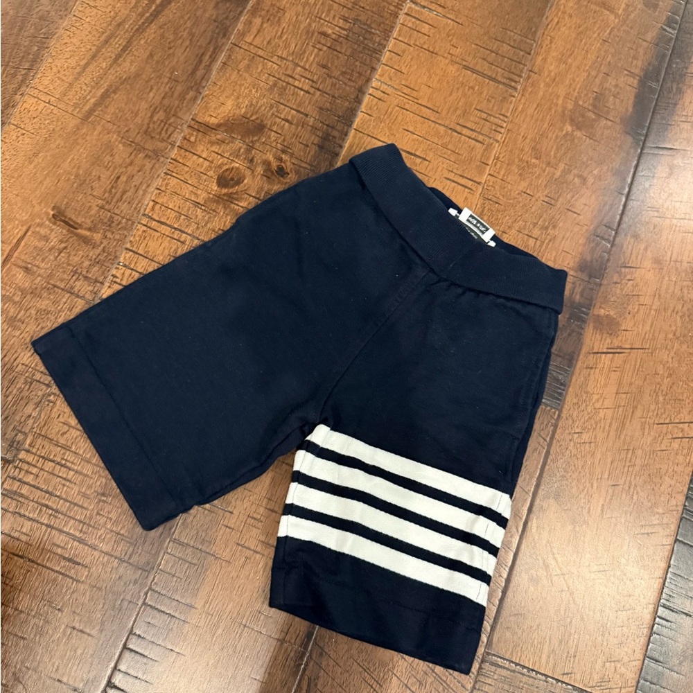 Thom Browne Navy Blue Shorts with White Stripes